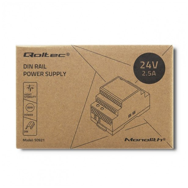 Qoltec Din Rail Power Supply | 60w | 24v | 2.5a | Grey