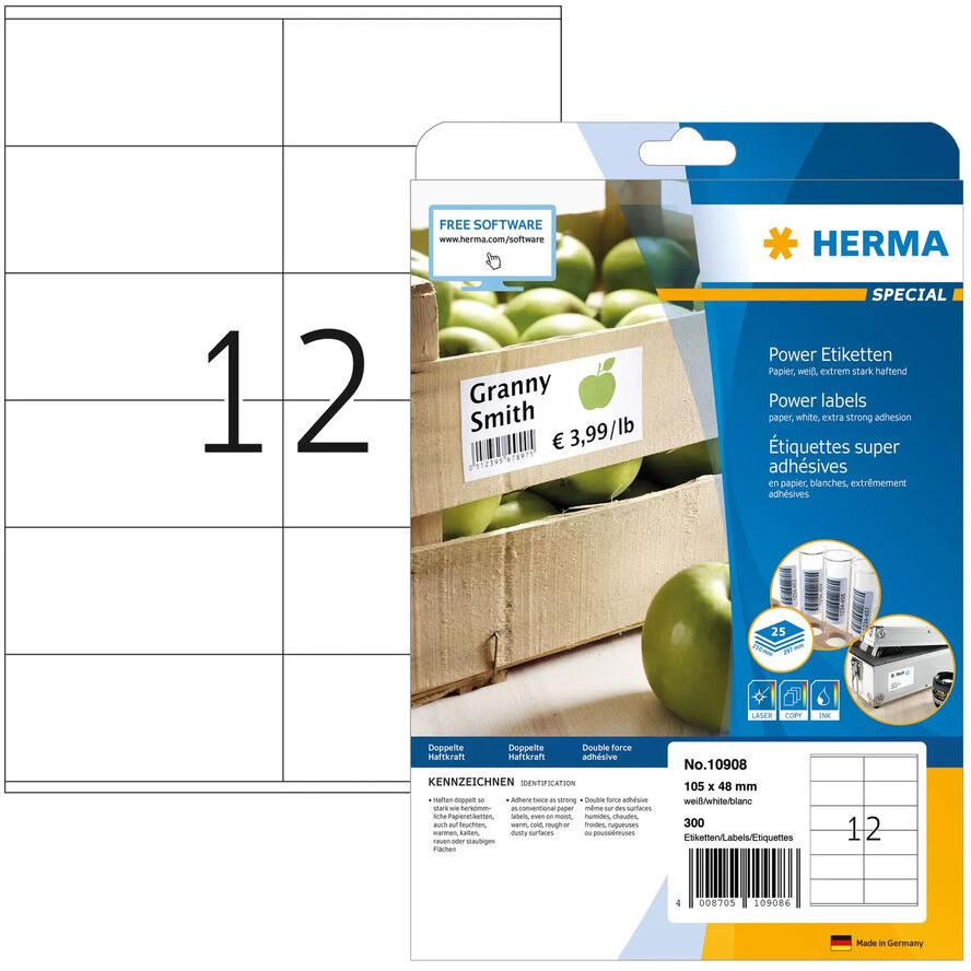 HERMA Etiketten A4 weiß 105x48 mm extrem haftend 300 St. (10908) (10908)