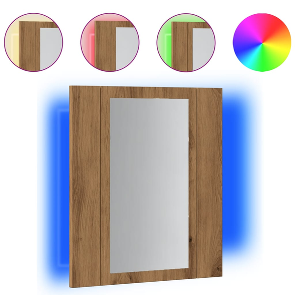 kézműves tölgy szerelt fa tükrös szekrény LED-del 40x12x45 cm