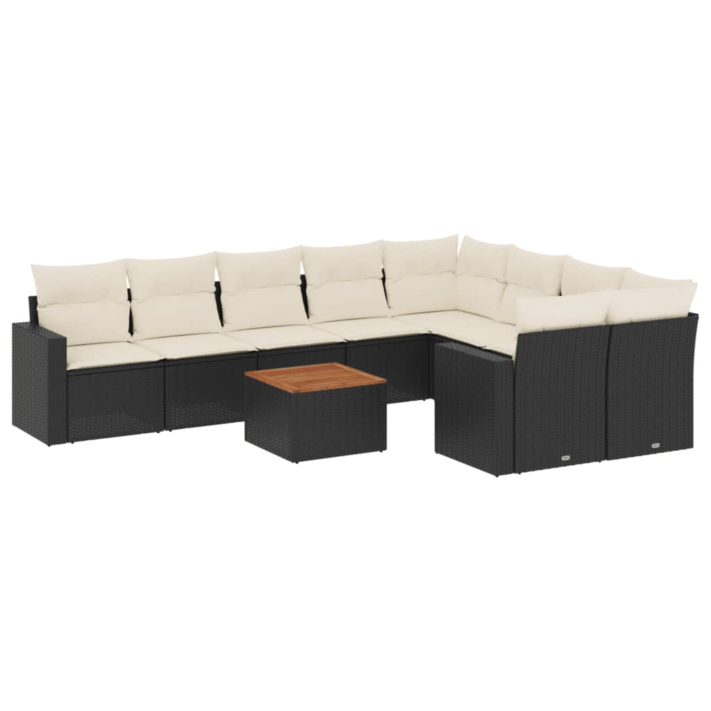 10 részes fekete polyrattan kerti ülőgarnitúra párnákkal (3224278)
