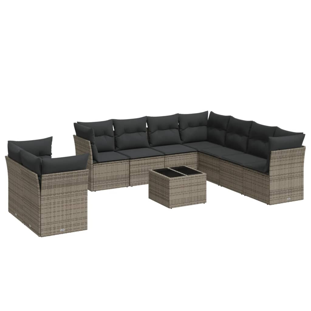 10 részes szürke polyrattan kerti ülőgarnitúra párnákkal (3249689)