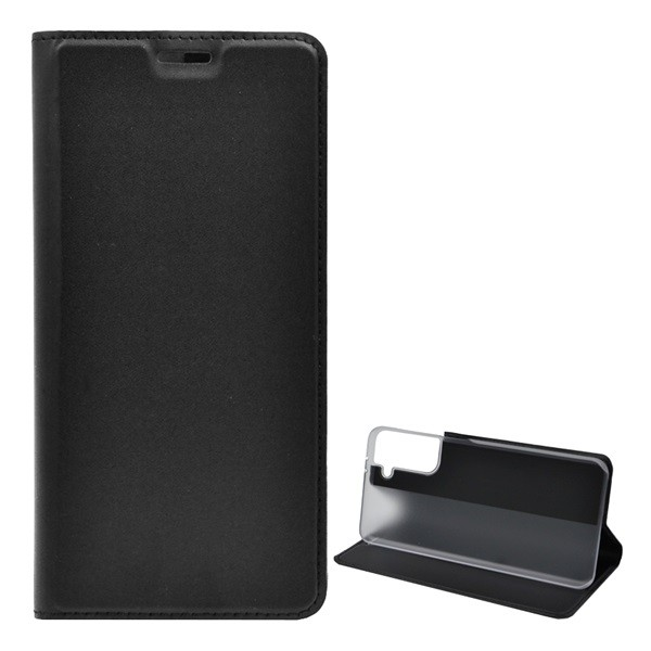 Tok álló, bőr hatású (FLIP, oldalra nyíló, asztali tartó funkció) FEKETE [Samsung Galaxy S21 Plus (SM-G996) 5G] (5996591028385)