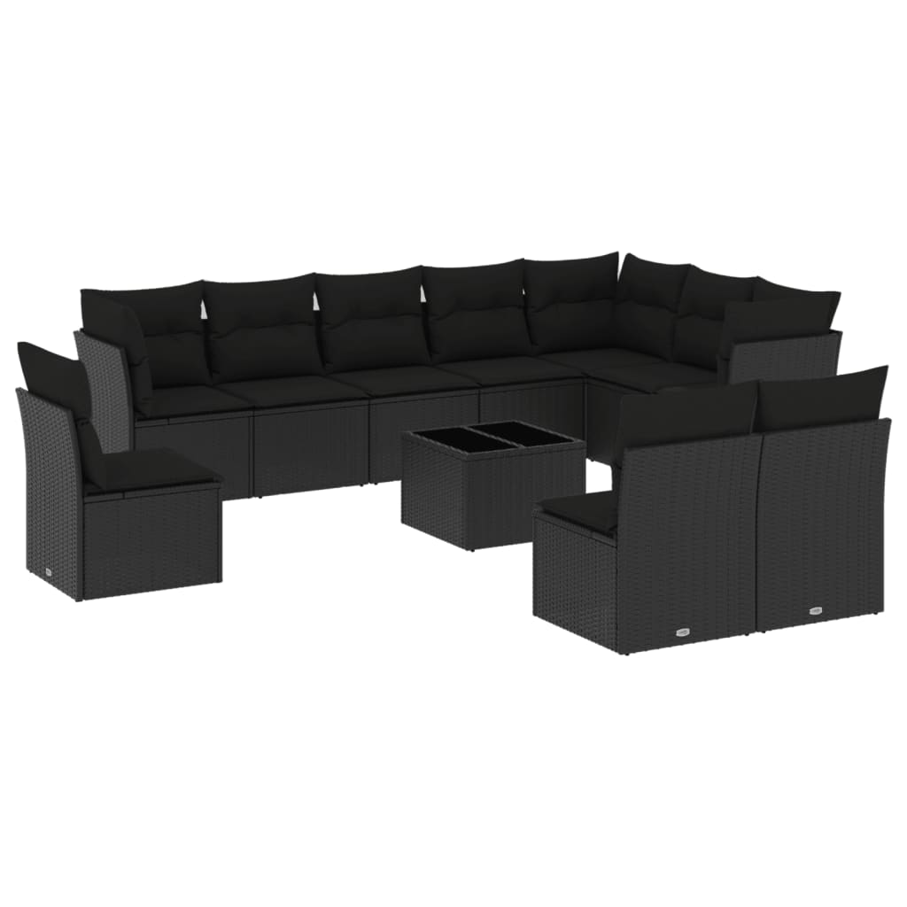11 részes fekete polyrattan kerti ülőgarnitúra párnákkal (3249644)