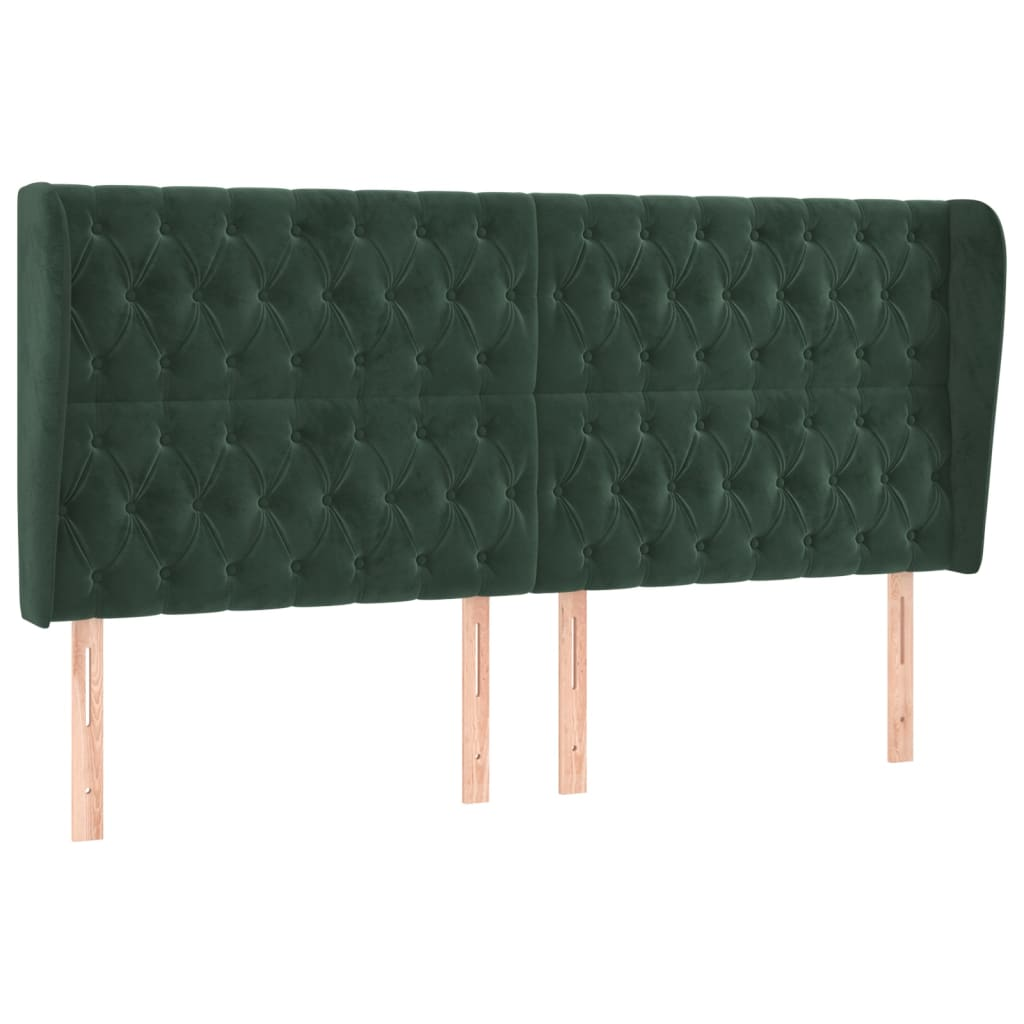 sötétzöld bársony fejtámla szárnyakkal203x23x118/128 cm (3118361)