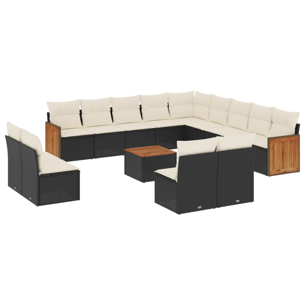14 részes fekete polyrattan kerti ülőgarnitúra párnákkal (3260572)