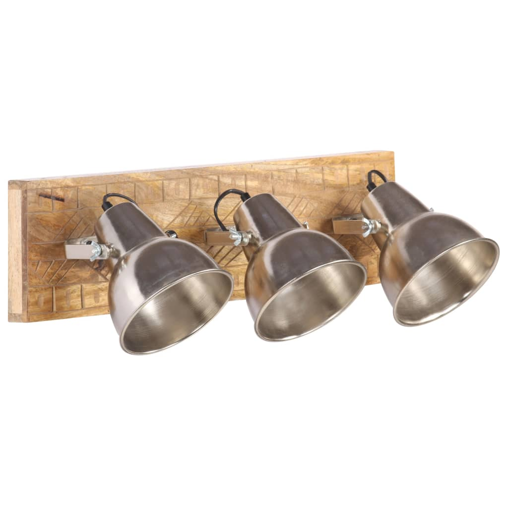 ezüstszínű tömör mangófa ipari falilámpa 70 x 23 cm E27 (320595)