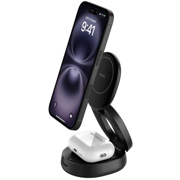 BELKIN BoostCharge 2in1 Mágneses vezeték nélküli töltőállvány Qi2 15W fekete
