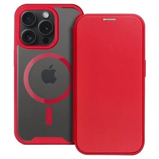 Gigapack Apple iPhone 16 Pro kártyazsebes piros fliptok, mágneses átlátszó matt hátlappal (GP-160267)