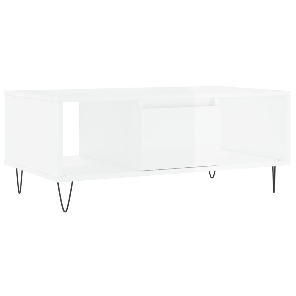 magasfényű fehér szerelt fa dohányzóasztal 90 x 50 x 36,5 cm (830590)