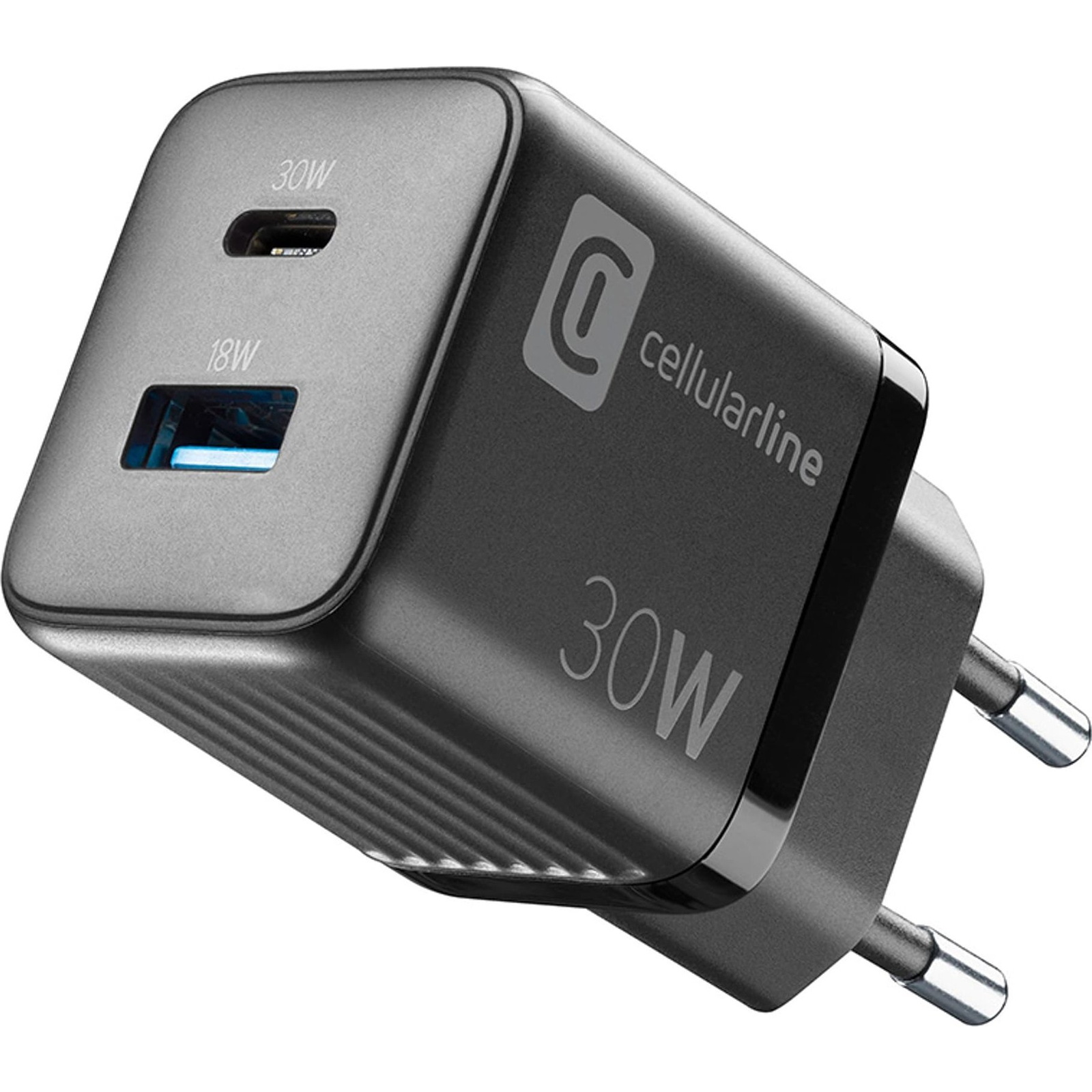 Cellularline ACHUSBGAN2PD30WK nabíjačka na PDA a mobilné telefóny Mobilný telefón, Laptop, Smartfón, Tablet Čierna AC Rýchle nabíjanie Vnútorný (ACHUSBGAN2PD30WK)
