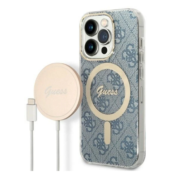 GUESS iPhone 14 Pro tok- és töltőkészlet MagSafe kompatibilis GUBPP14LH4EACSB 4G arany, kék