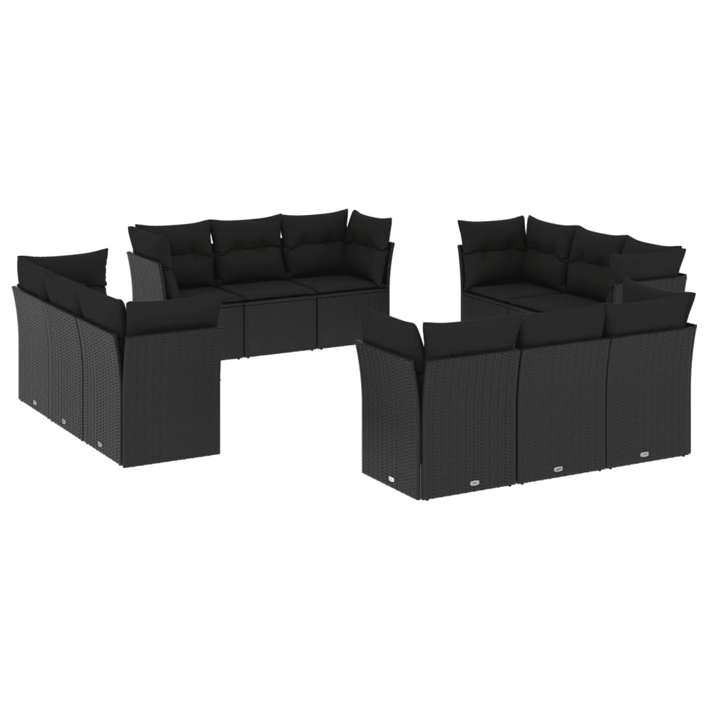 12 részes fekete polyrattan kerti ülőgarnitúra párnákkal (3249164)
