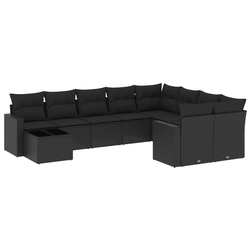 10 részes fekete polyrattan kerti ülőgarnitúra párnákkal (3251792)