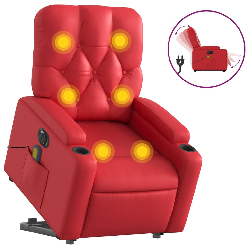 elektromos bordó műbőr felállást segítő dönthető masszázsfotel (3204798)