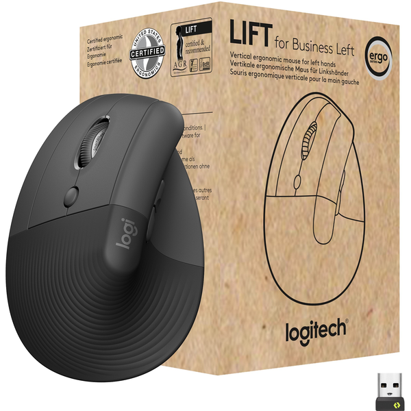 Logitech Lift for Business mus Kontor Venstre hånd RF trådløs + Bluetooth Optisk 4000 dpi