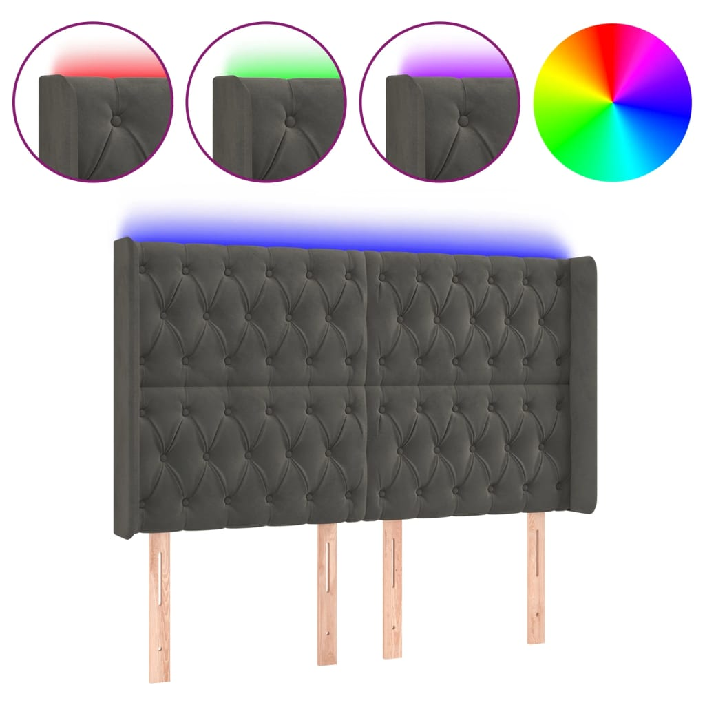 sötétszürke bársony LED-es fejtámla 147x16x118/128 cm (3124433)