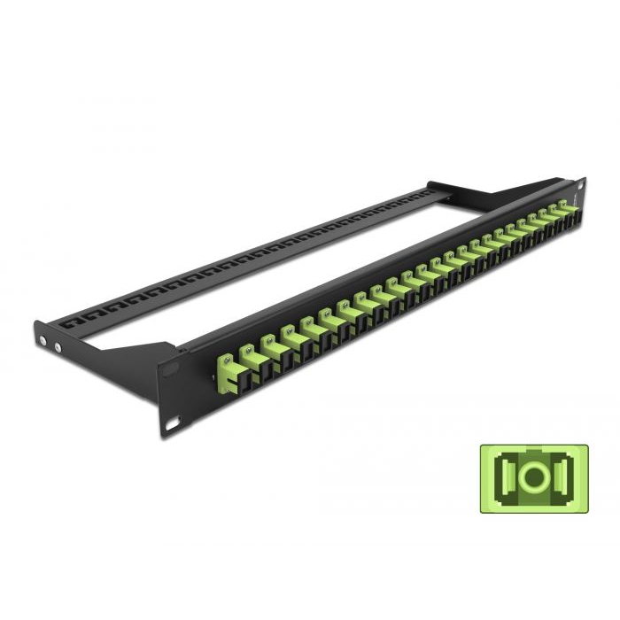 Delock 19 száloptikás csatlakozó panel 24 portos SC Simplex citromzöld (43385) (DE43385)