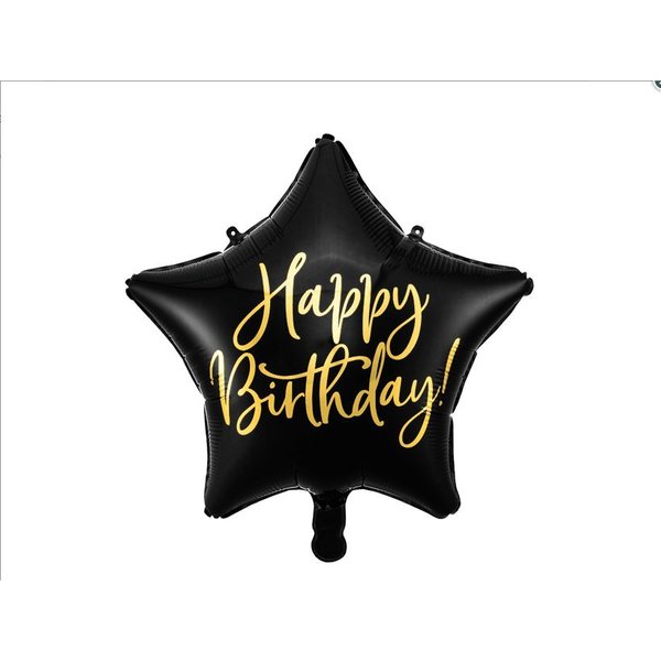  Party Deco Balon foliowy happy Birthday, 40cm, czarny