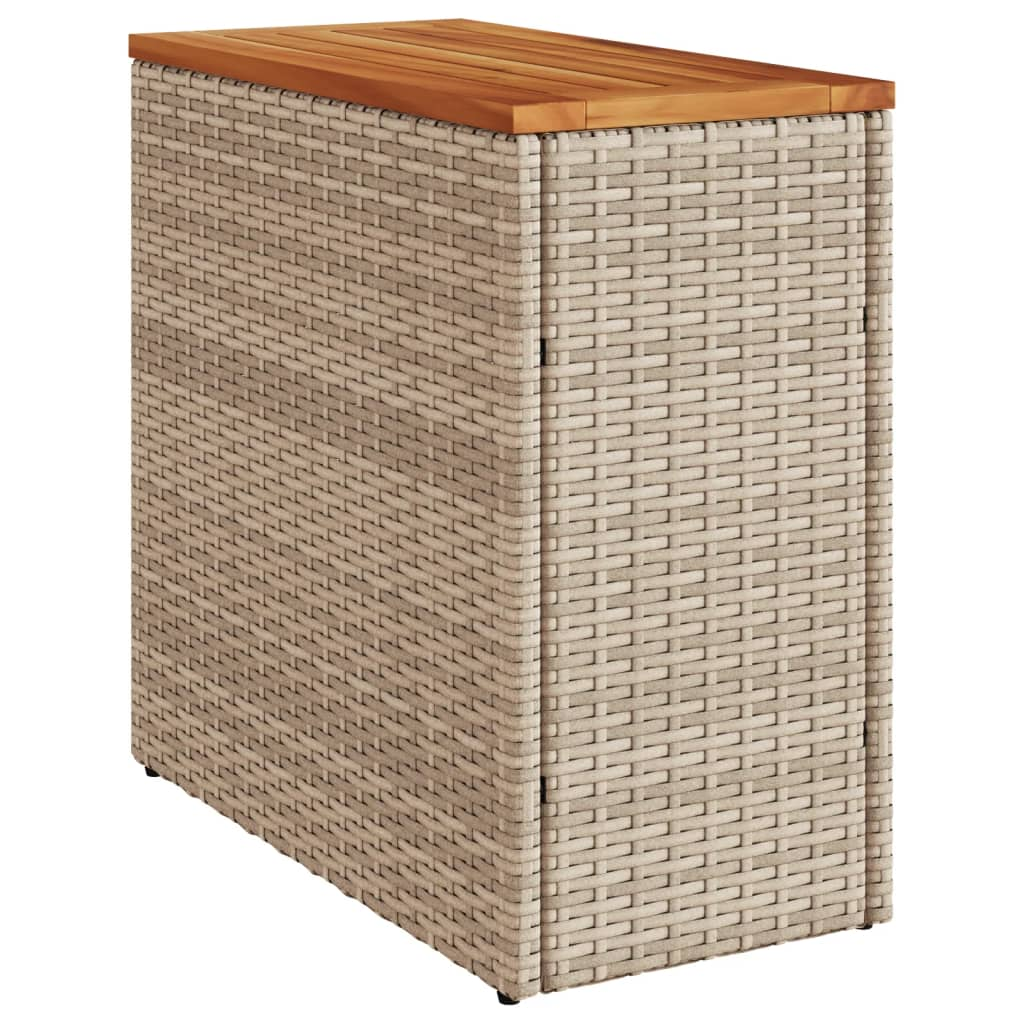 bézs polyrattan kerti kisasztal fa asztallappal 58x27,5x55 cm (366072)