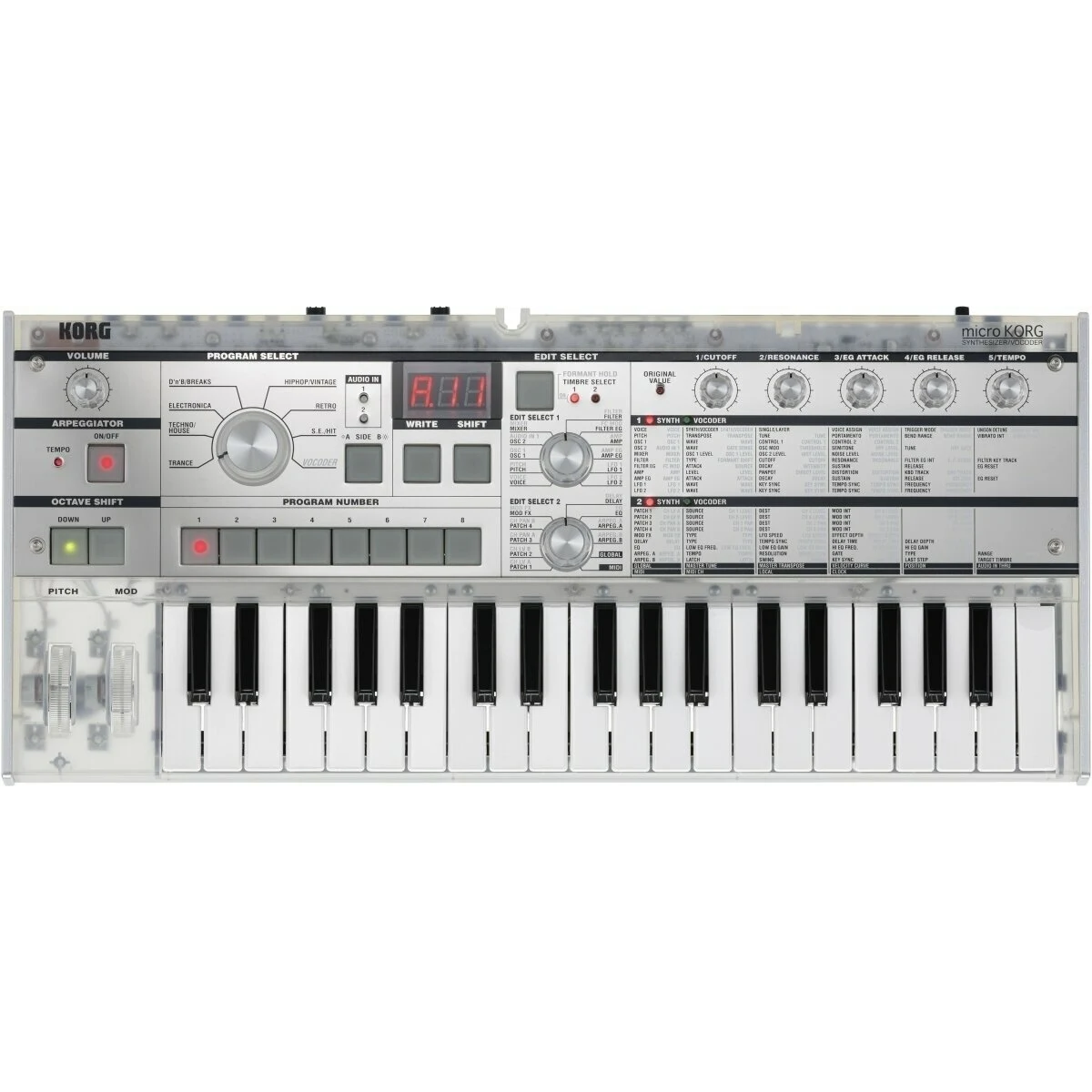 Korg microKORG CR Professzionális Kompakt Analóg szintetizátor - Ezüst / Átlátszó (MICROKORG CR)