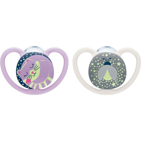 NUK Smoczek uspokajający Space Night fioletowy 0-6m 2szt.