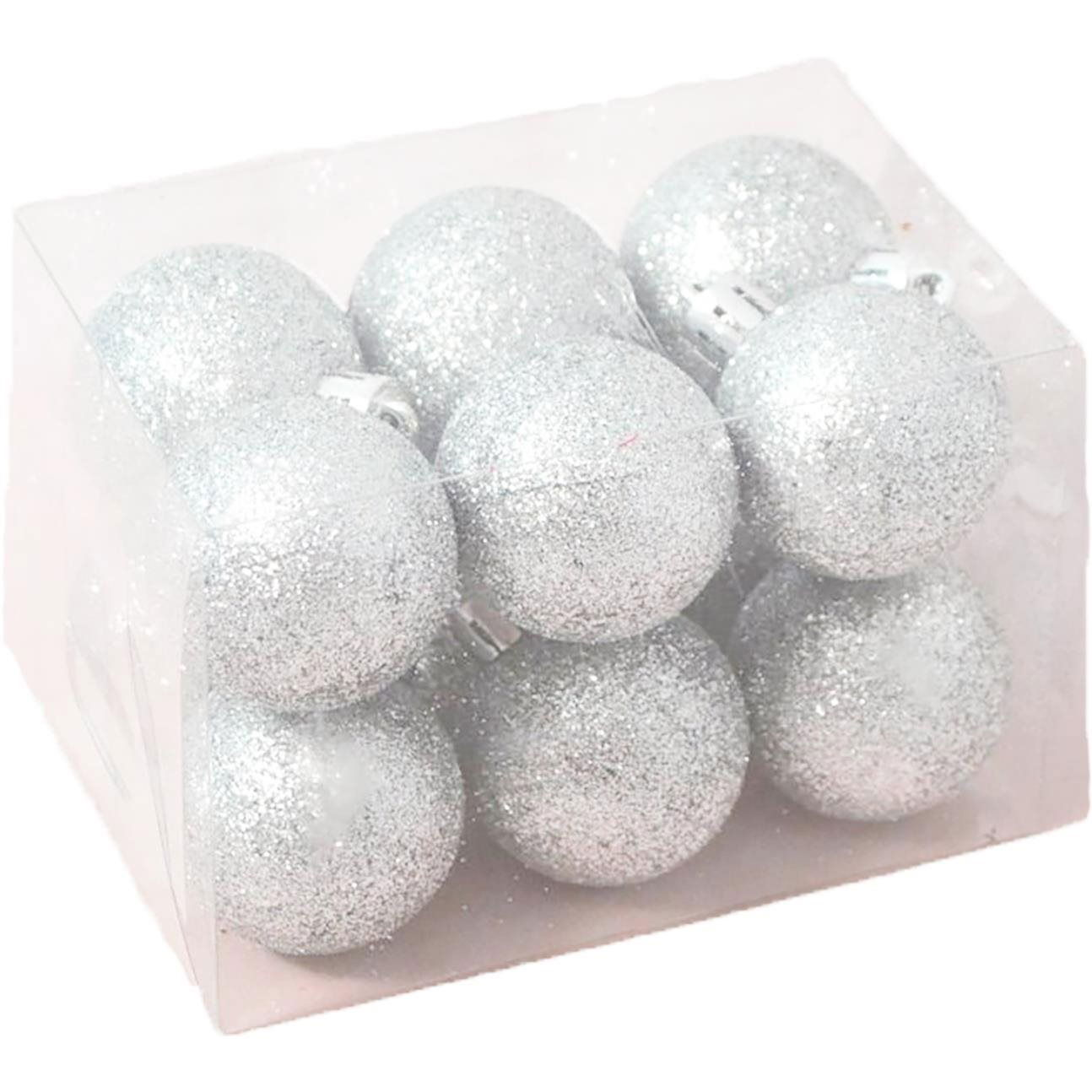 LAALU Karácsonyi dísz - gömb, ezüst, csillámos, átmérő 4 cm, 12 db (LAU-1987)