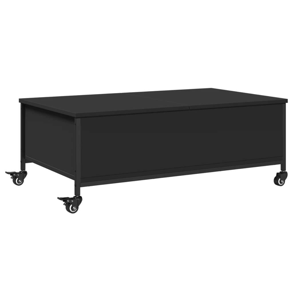 fekete szerelt fa dohányzóasztal kerekekkel 91 x 55 x 34 cm (842296)
