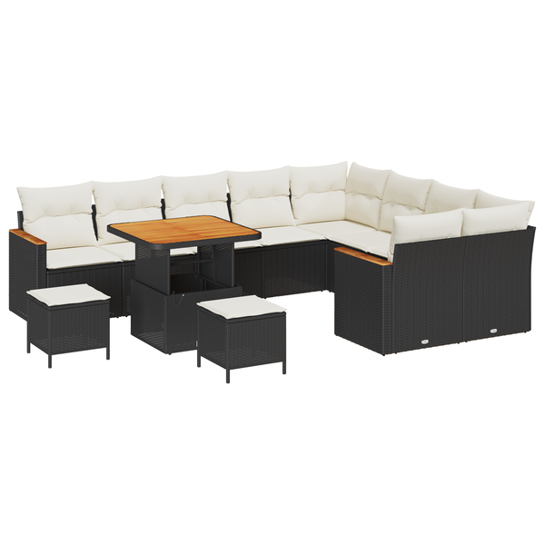 Set canapea de grădină 12 piese cu perne Negru Poliratan Acacia