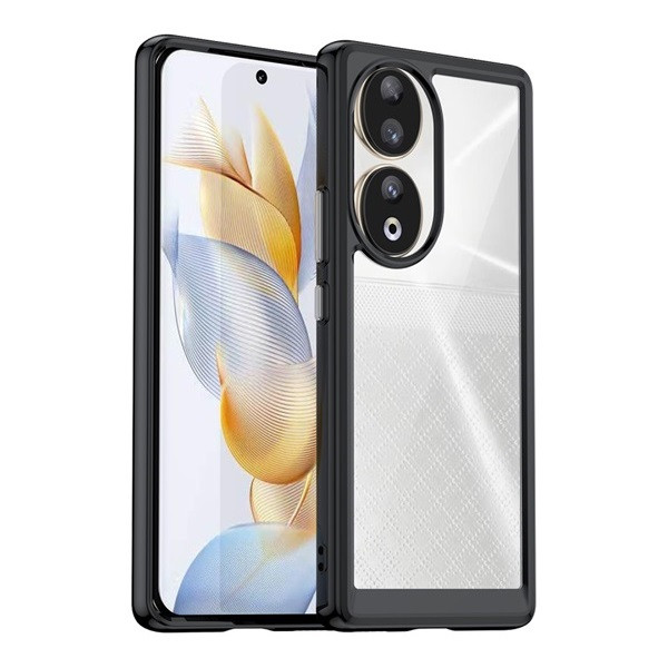 Huawei Honor 90, Műanyag hátlap védőtok + szilikon keret, közepesen ütésálló, átlátszó hátlap, fekete (RS146727)