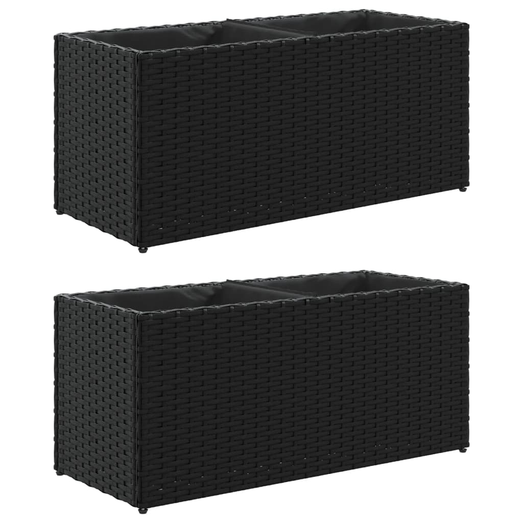 2 db fekete polyrattan kerti ültetőláda 2 cseréppel 72x30x32 cm (3210528)