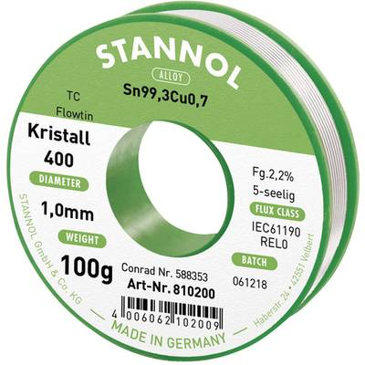 Stannol Flowtin TC Forrasztóón, ólommentes Tekercs Sn99.3Cu0.7 100 g 1 mm (810036)