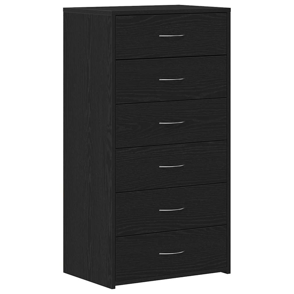 fekete tölgy színű szerelt fa komód 6 fiókkal 50 x 34 x 96 cm