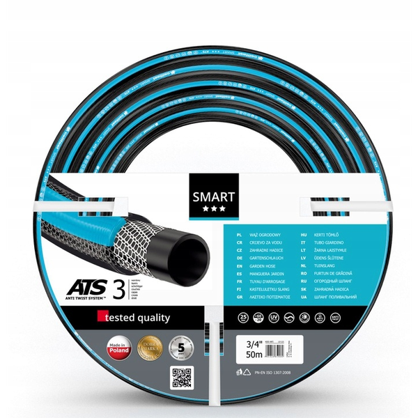 Градински маркуч с 3 слоя Cellfast SMART, 3/4", Армиран, 50 м дължина, UV защита, Против усукване
