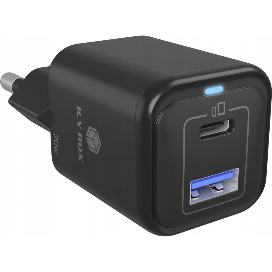 Icy Box IB-PS1020-PD USB-A / USB-C Hálózati Töltő Adapter 20W - Fekete (IB-PS1020-PD)