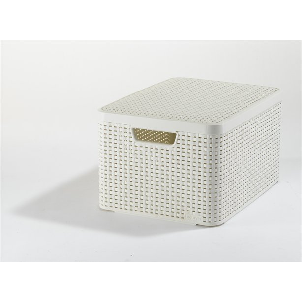Curver 205862 Rattan hatású kosár tetővel 30l - Törtfehér (205862)
