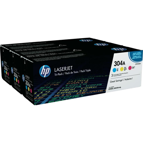 HP 304A 3-pack Cyan/Magenta/Yellow Original LaserJet Toner Cartridges tonerpatron Blå, Magenta, Gul