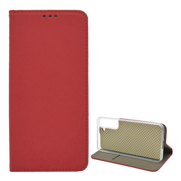 Tok álló, bőr hatású (FLIP, oldalra nyíló, asztali tartó funkció, rombusz minta) PIROS [Samsung Galaxy S22 Plus 5G (SM-S906)] (5996591124636)