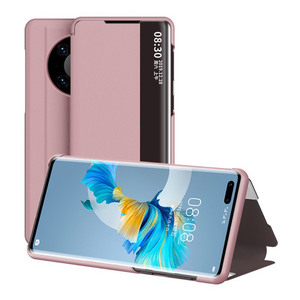 Tok álló, bőr hatású (FLIP, oldalra nyíló, asztali tartó funkció, hívószámkijelzés, View Window) RÓZSASZÍN [Huawei Mate 40 Pro] (5996591020327)