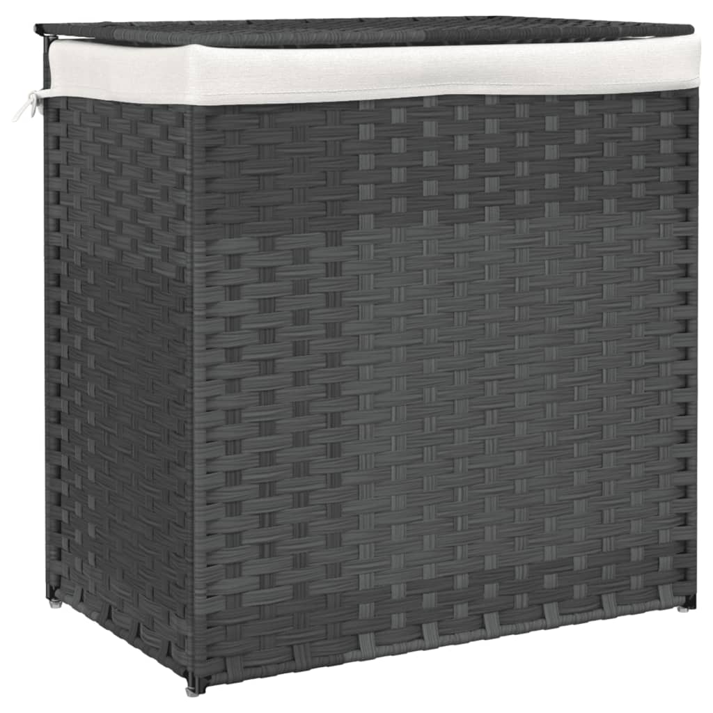 szürke polyrattan szennyeskosár 2 rekesszel 53x33x57 cm (372036)