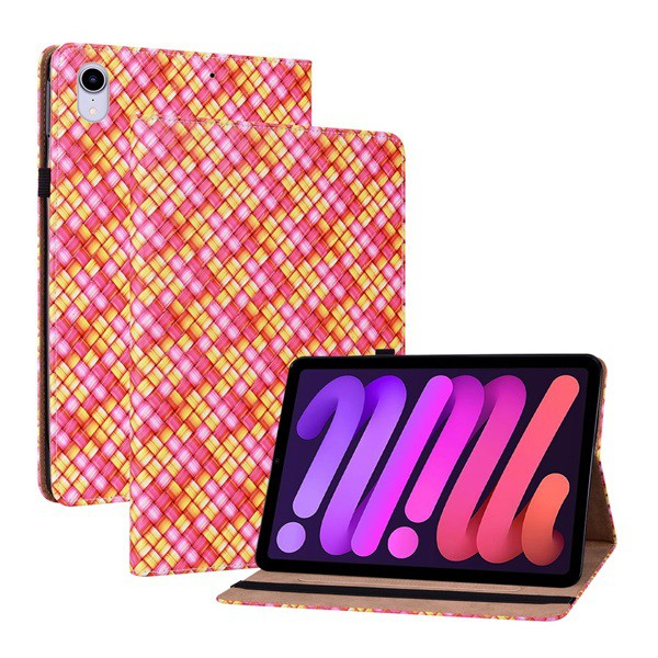 Tok álló, bőr hatású (FLIP, oldalra nyíló, asztali tartó funkció, fonott minta) RÓZSASZÍN [Apple IPAD mini 6 (2021)] (5996591129617)