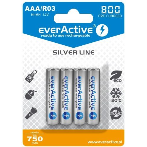 EverActive Silver Line R03 AAA 800 mAh Ni-MH Újratölthető elem (4 db / csomag) (EVHRL03-800)