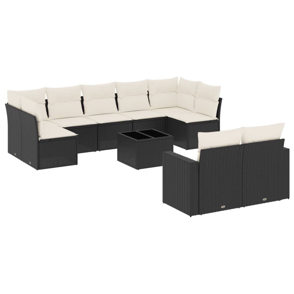 10 részes fekete polyrattan kerti ülőgarnitúra párnákkal (3219416)