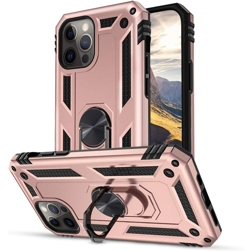 Huawei Mate 40 Pro, Műanyag hátlap védőtok, közepesen ütésálló, szilikon belső, telefontartó gyűrű, Defender, vörösarany (94681)