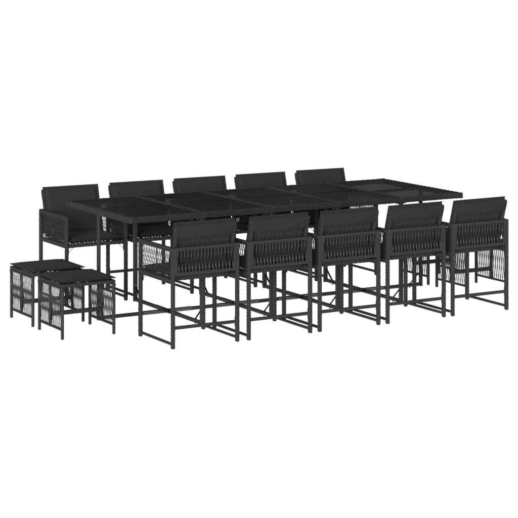 15 részes fekete polyrattan kerti étkezőgarnitúra párnákkal (3211531)