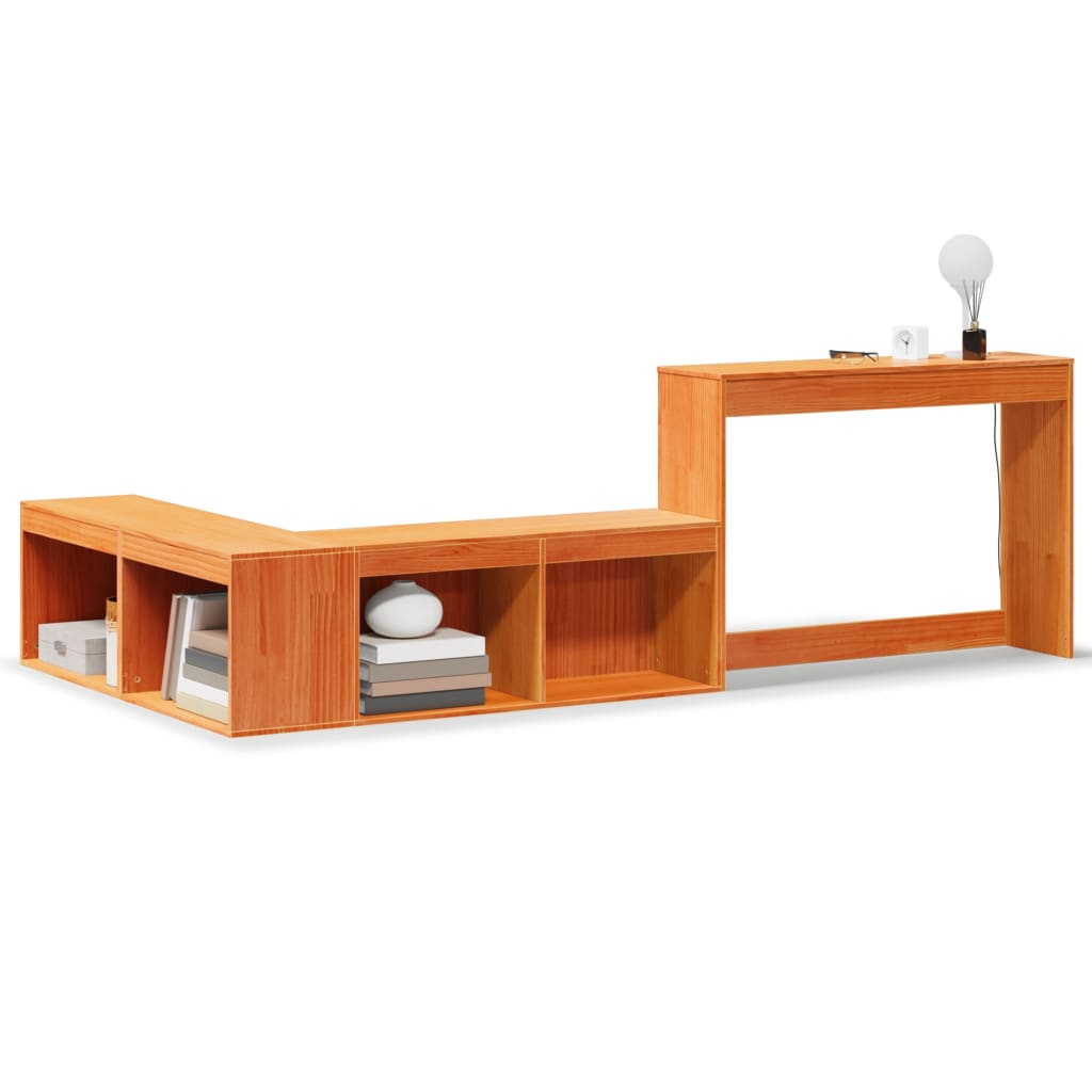 viaszbarna tömör fenyőfa éjjeliszekrény asztallal 222x122x75 cm (855755)