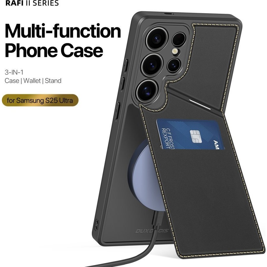 Samsung S25 Ultra Dux Ducis Rafi Ii Mag Szilikon Telefonvédő Kitámasztó, Magsafe, Fekete (6971824161311)