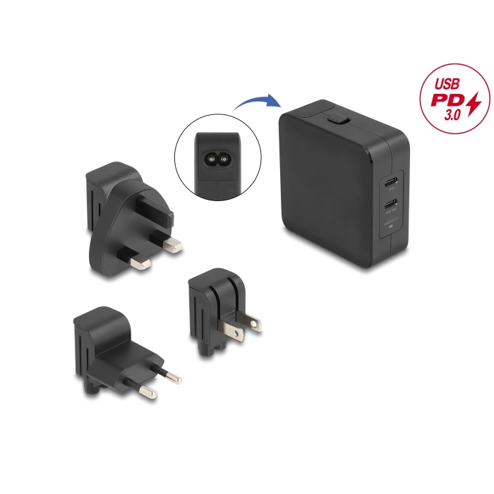 Delock USB GaN töltó 2 x USB Type-C PD 3.0 65 W teljesítménnyel (41443) (41443)