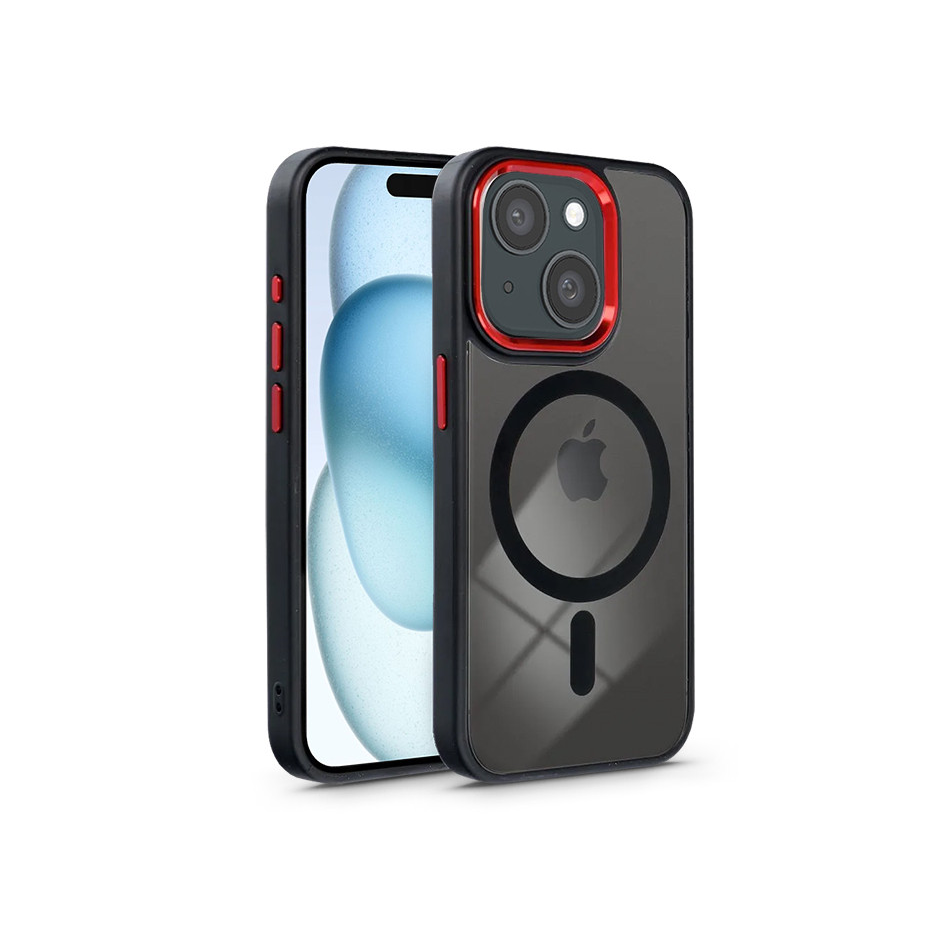 Apple iPhone 15 Plus szilikon hátlap - Edge Mag Cover - fekete/piros/átlátszó (PT-6834)