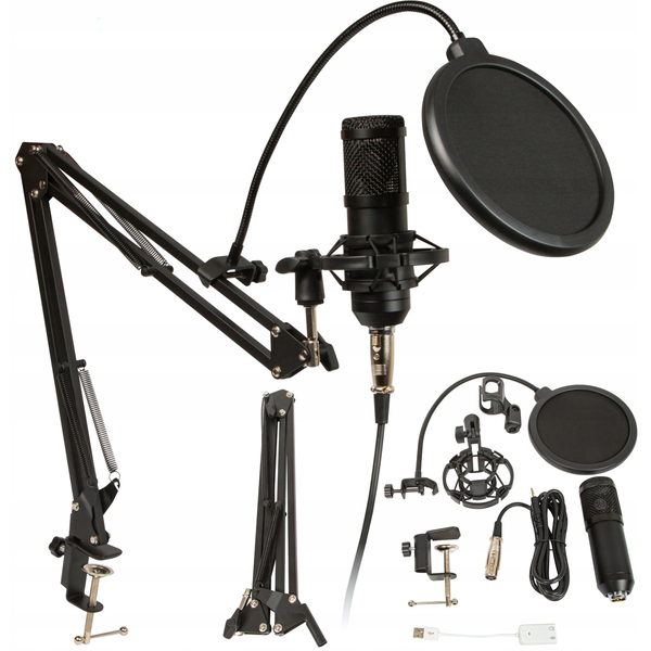 RETOO TechPro Studio kondenzátor mikrofon, USB és jack, Cardioid Directivity, 20Hz-20kHz tartomány, -34dB érzékenység, Max SPL 130dB, 1,8m kábel, Plug & Play, Pop szűrő, állítható állvány, Ideális játékhoz, podcastokhoz, streameléshez és felvételhez
