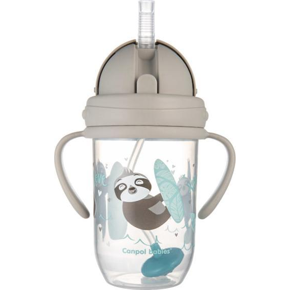 Canpol Babies Kiömlésmentes szívószálas pohár nehezékkel Exotic Animals 270 ml, szürke (GAWO-72885)